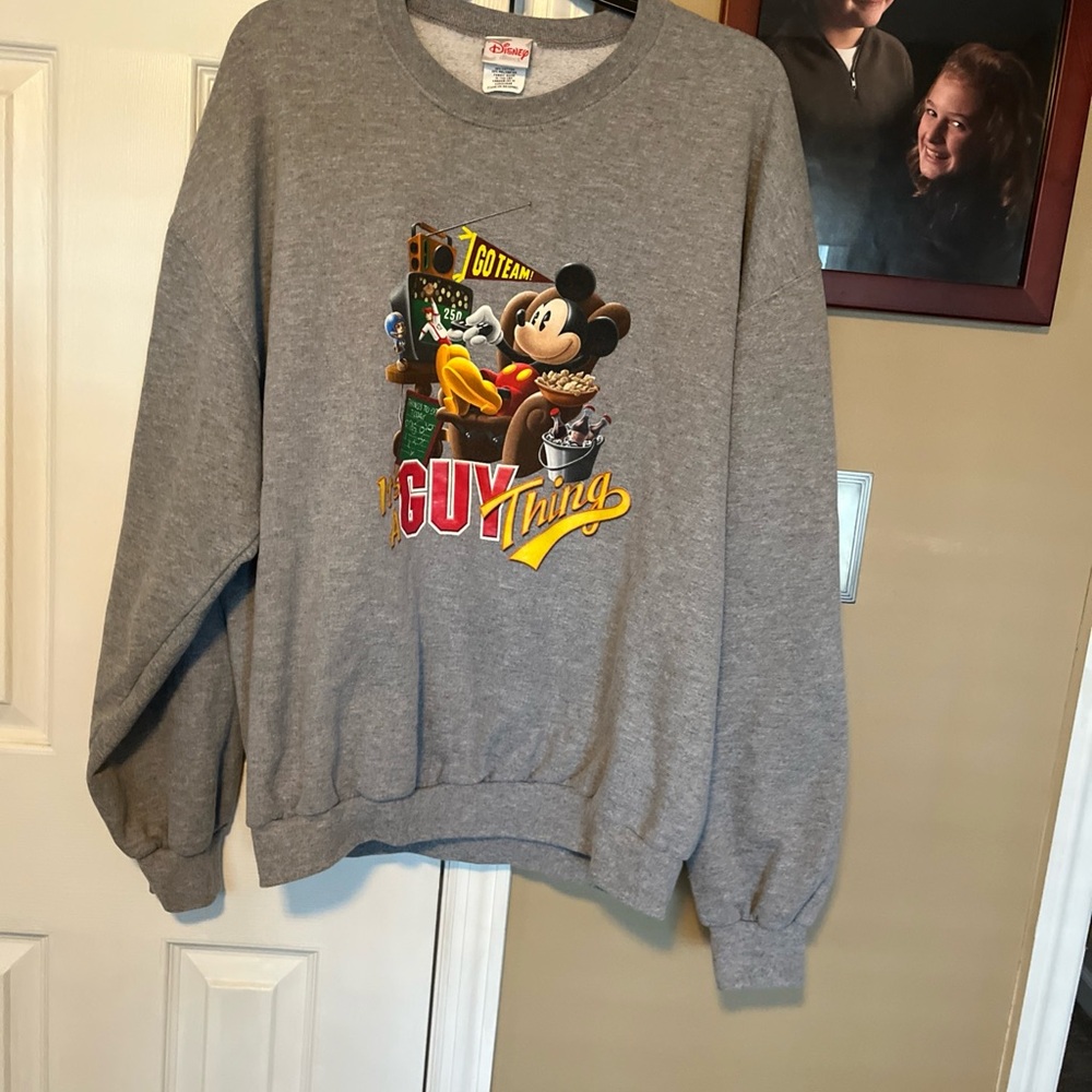 Disney Gray Men's Sweatshirt with Mickey Graphic it’s a guy thing sports